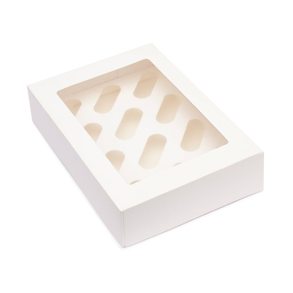 Cupcake boxes with inserts holds 12 cupcakes 330x242x75mm (Compostable PLA window)