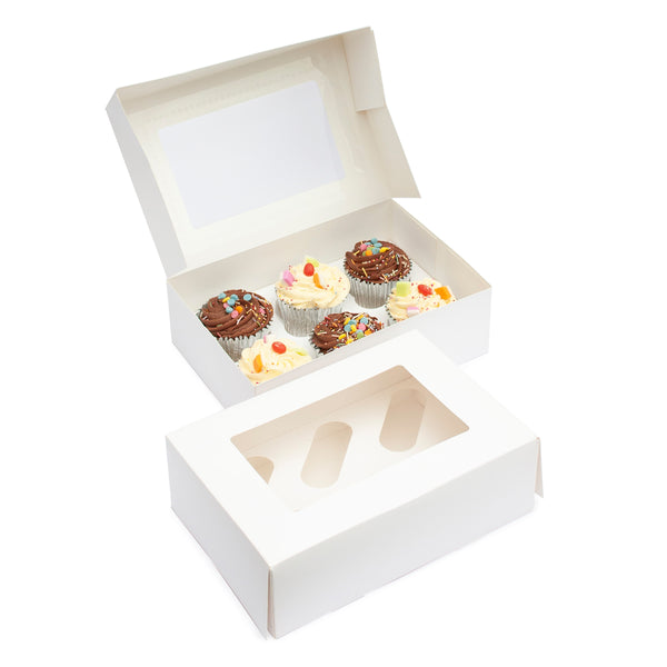 Cupcake boxes with inserts holds 6 cupcakes 242x165x75mm (Compostable PLA window)