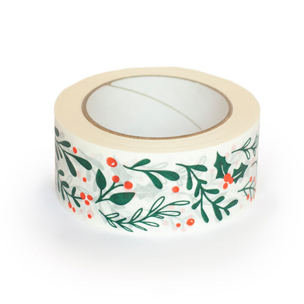 Christmas Packing Tape, Paper Packing Tape Recycled Printed foliage, 50 metres length, 48mm width