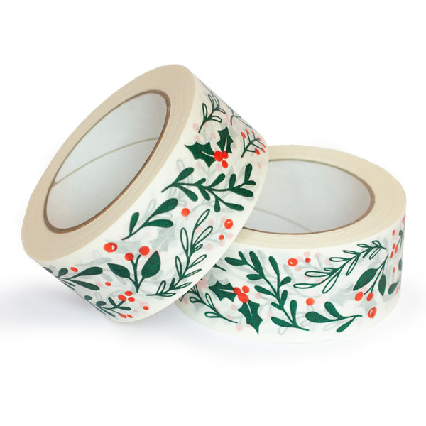 Christmas Packing Tape, Paper Packing Tape Recycled Printed foliage, 50 metres length, 48mm width