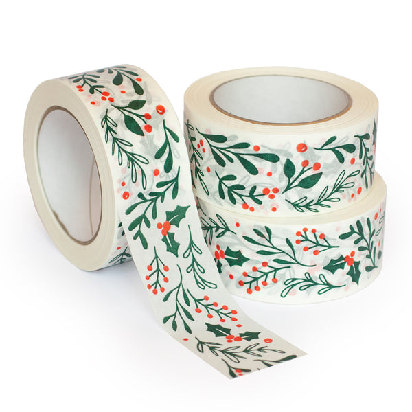 Christmas Packing Tape, Paper Packing Tape Recycled Printed foliage, 50 metres length, 48mm width