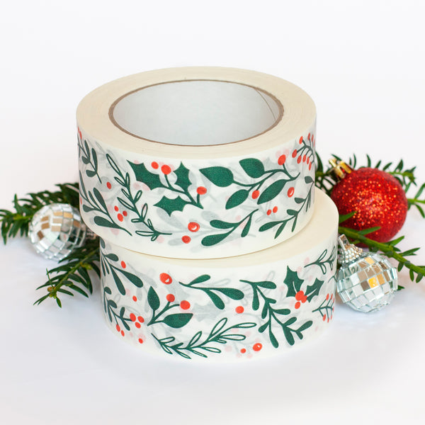 Christmas Packing Tape, Paper Packing Tape Recycled Printed foliage, 50 metres length, 48mm width