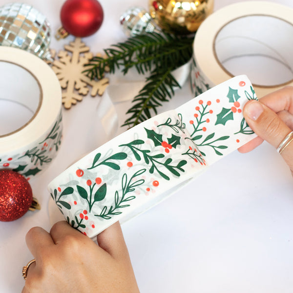 Christmas Packing Tape, Paper Packing Tape Recycled Printed foliage, 50 metres length, 48mm width