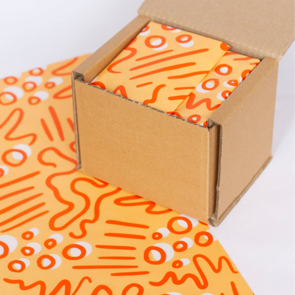 Tissue Paper Orange doodle, 500mm x 380mm Recyclable, Compostable, Biodegradable