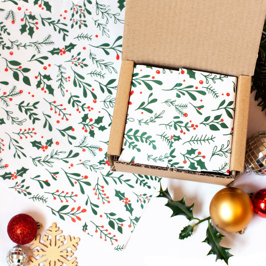 Christmas Tissue Paper Christmas Foliage Recyclable Wrapping Paper, 500mm x 380mm Recyclable, Compostable, Biodegradable