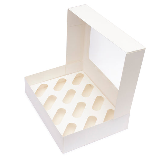 Cupcake boxes with inserts holds 12 cupcakes 330x242x75mm (Compostable PLA window)