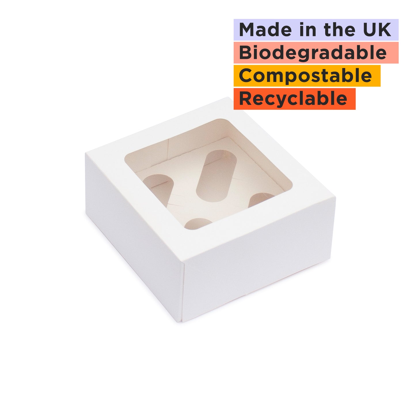 Cupcake boxes with inserts holds 4 cupcakes 170x170x75mm (Compostable PLA window)