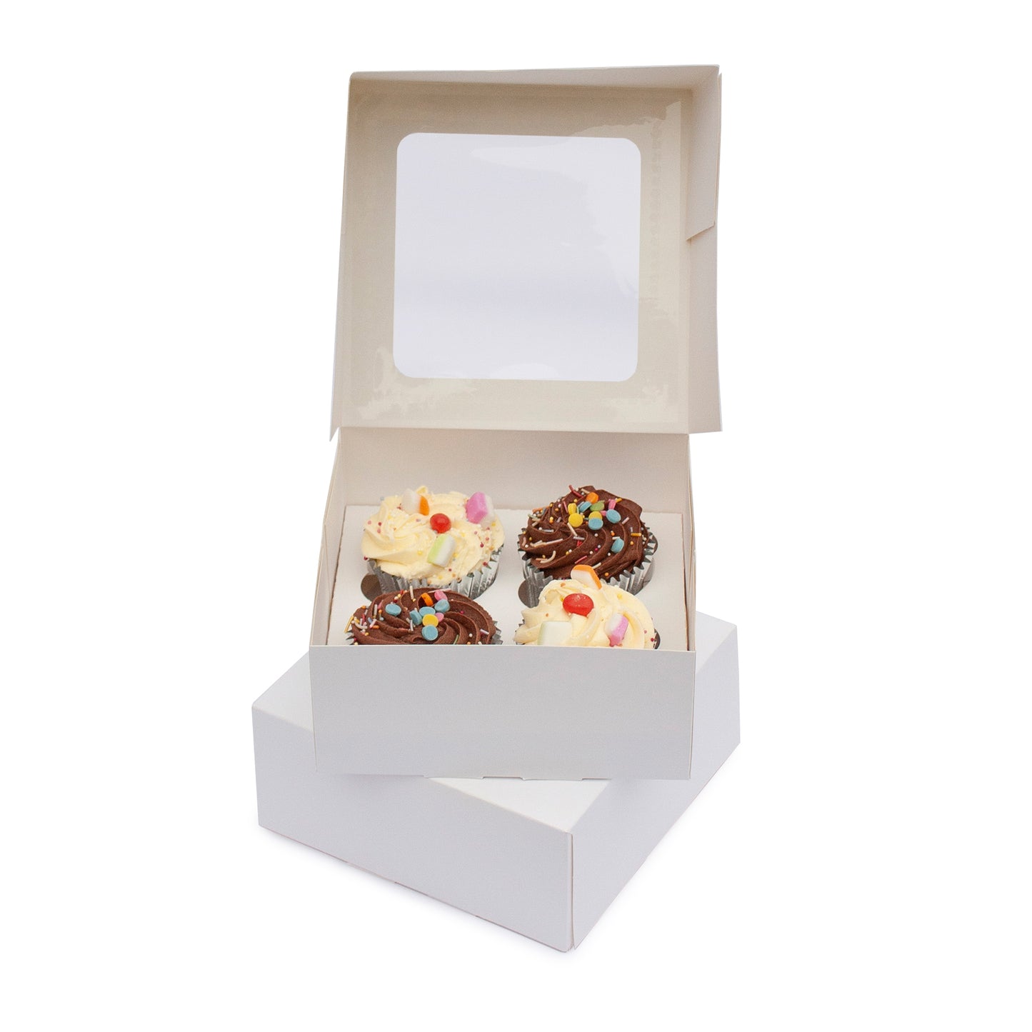 Cupcake boxes with inserts holds 4 cupcakes 170x170x75mm (Compostable PLA window)