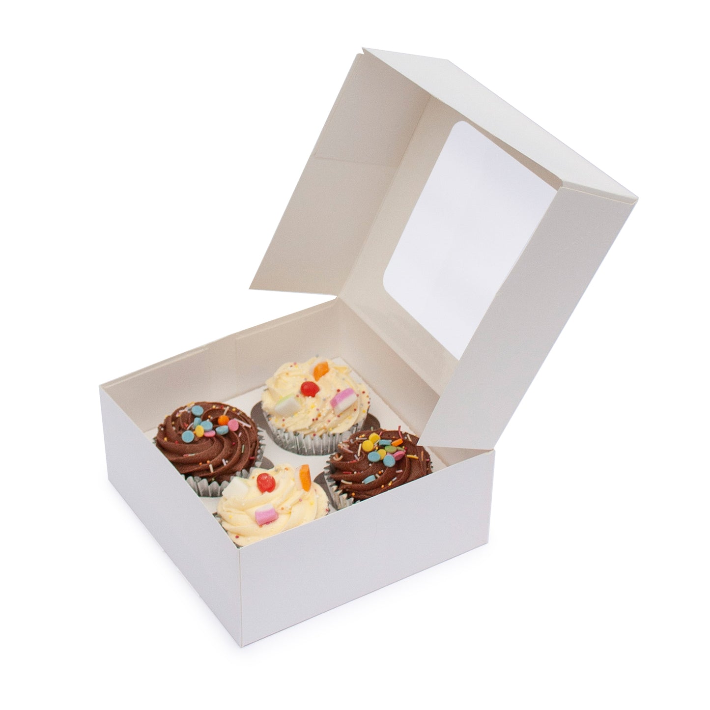 Cupcake boxes with inserts holds 4 cupcakes 170x170x75mm (Compostable PLA window)