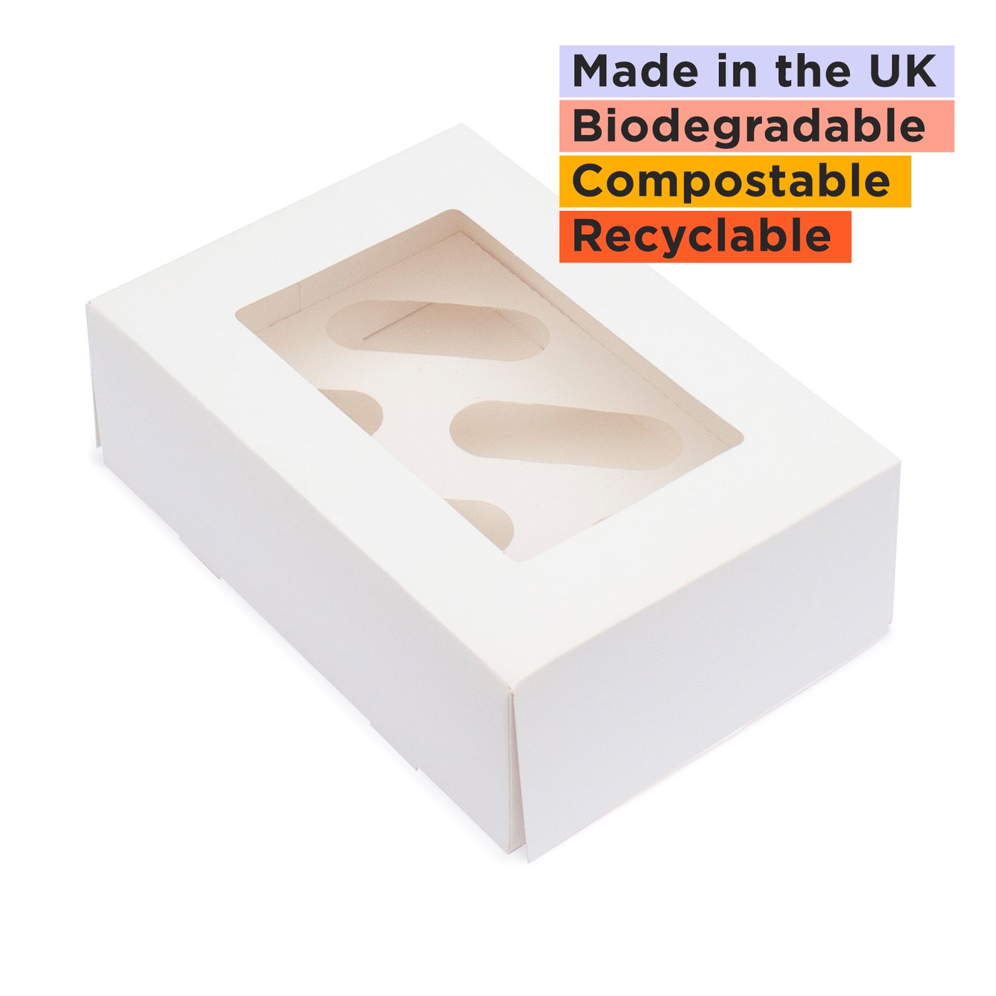 Cupcake boxes with inserts holds 6 cupcakes 242x165x75mm (Compostable PLA window)