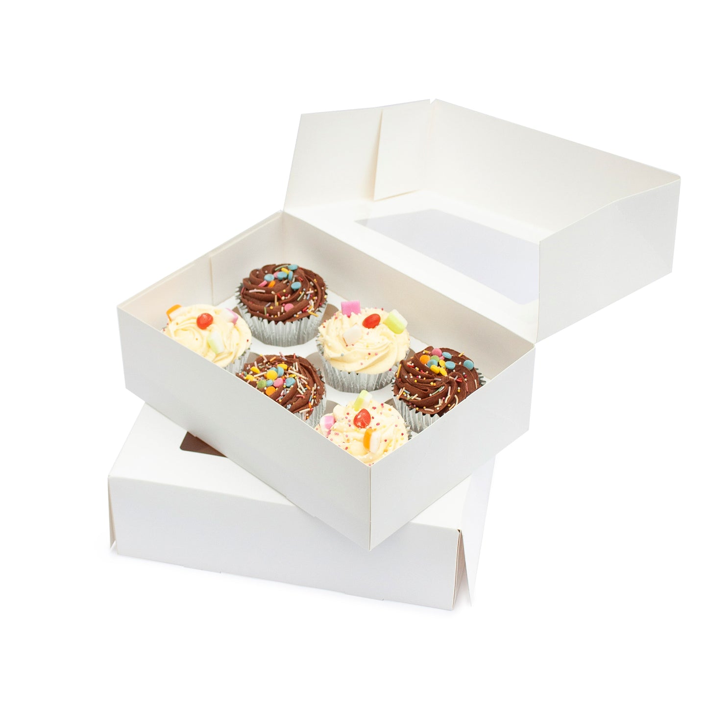 Cupcake boxes with inserts holds 6 cupcakes 242x165x75mm (Compostable PLA window)