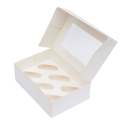 Cupcake boxes with inserts holds 6 cupcakes 242x165x75mm (Compostable PLA window)