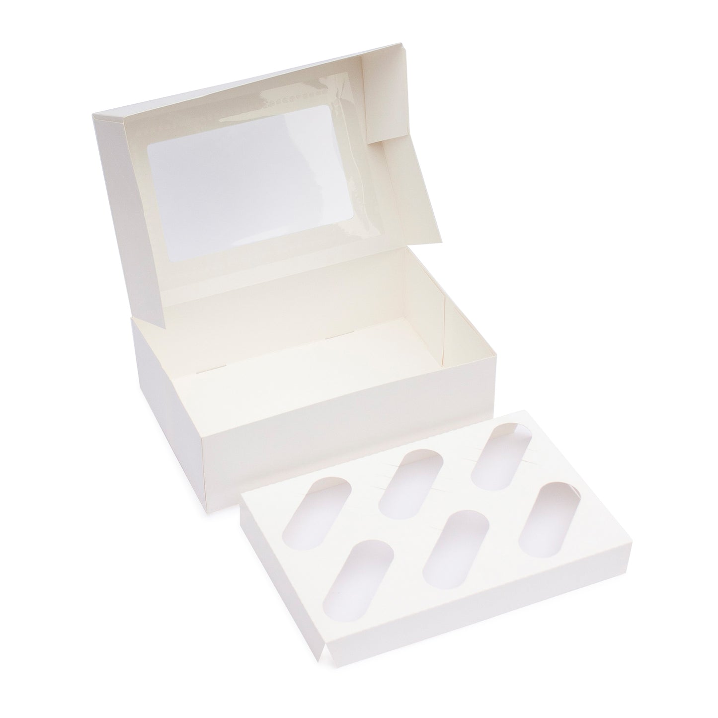 Cupcake boxes with inserts holds 6 cupcakes 242x165x75mm (Compostable PLA window)