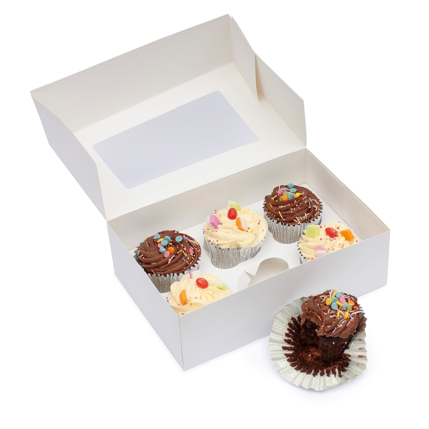 Cupcake boxes with inserts holds 6 cupcakes 242x165x75mm (Compostable PLA window)