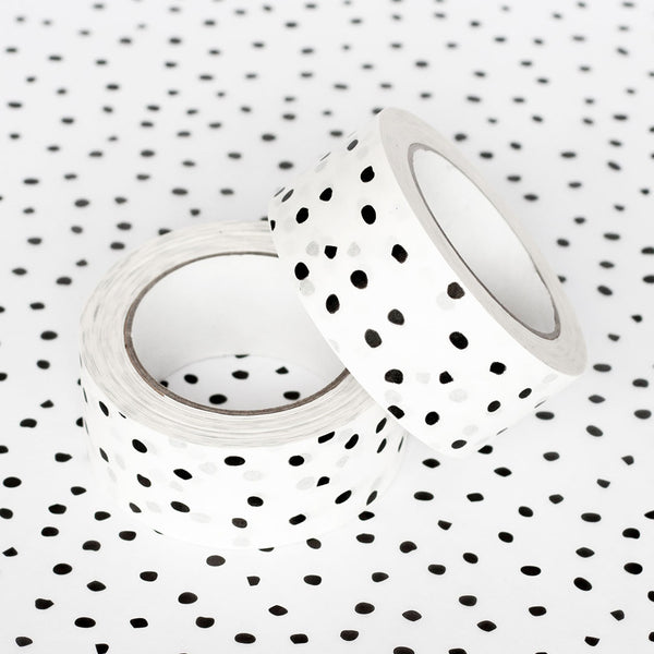 Decorative Paper Tape, Polkadot Packaging Black Polka Dot, 50 metres length, 48mm width