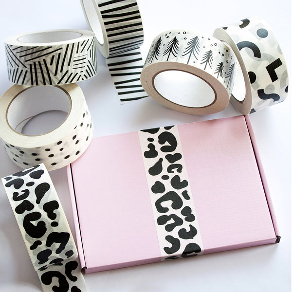 Decorative paper tapes, Black Leopard print, 50 metres length, 48mm width
