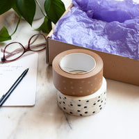 Decorative Paper Tape, Polkadot Packaging Black Polka Dot, 50 metres length, 48mm width
