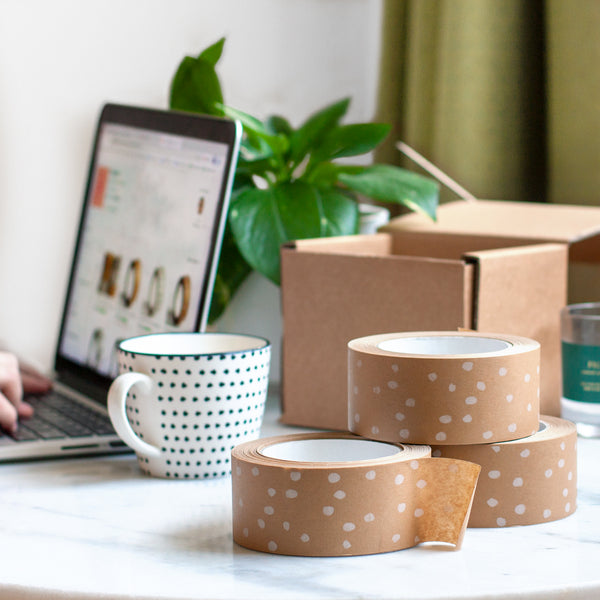 Paper tapes, Printed polka dot, 50 metres length, 48mm width recycled paper