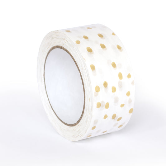 Paper tapes, Printed Gold polka dot, 50 metres length, 48mm width recycled paper