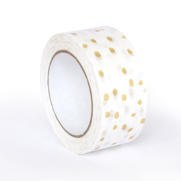 Paper tapes, Printed Gold polka dot, 50 metres length, 48mm width recycled paper