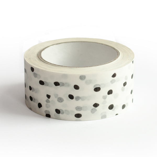 Decorative Paper Tape, Polkadot Packaging Black Polka Dot, 50 metres length, 48mm width