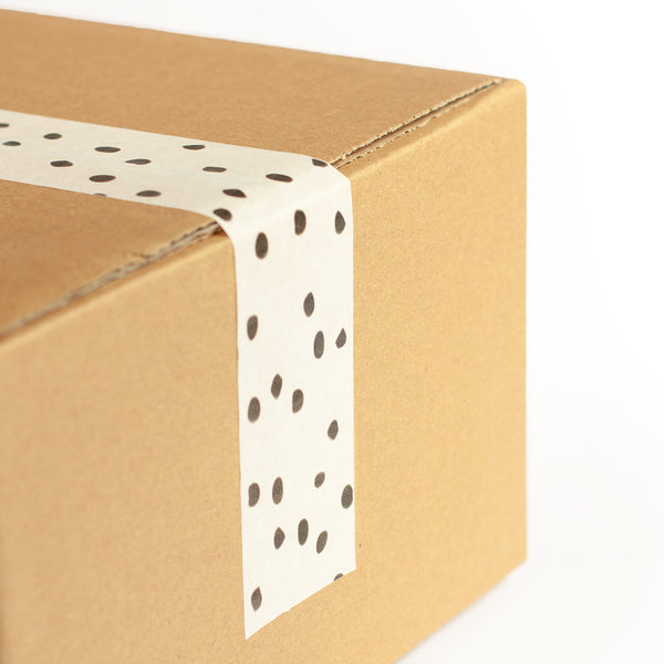 Decorative Paper Tape, Polkadot Packaging Black Polka Dot, 50 metres length, 48mm width