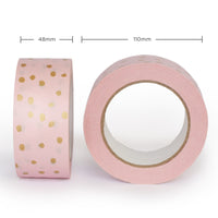Paper Packing Tape, Pink Printed Gold Polkadot Decorative Recycled Paper Tapes, Printed gold polka dot, 50 metres length, 48mm width