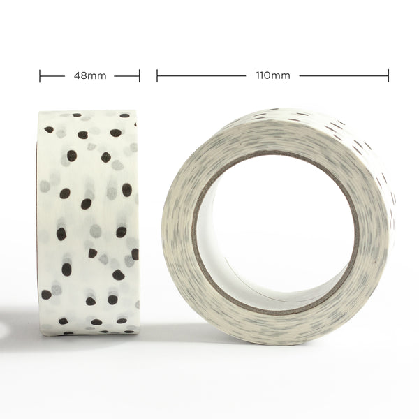 Decorative Paper Tape, Polkadot Packaging Black Polka Dot, 50 metres length, 48mm width