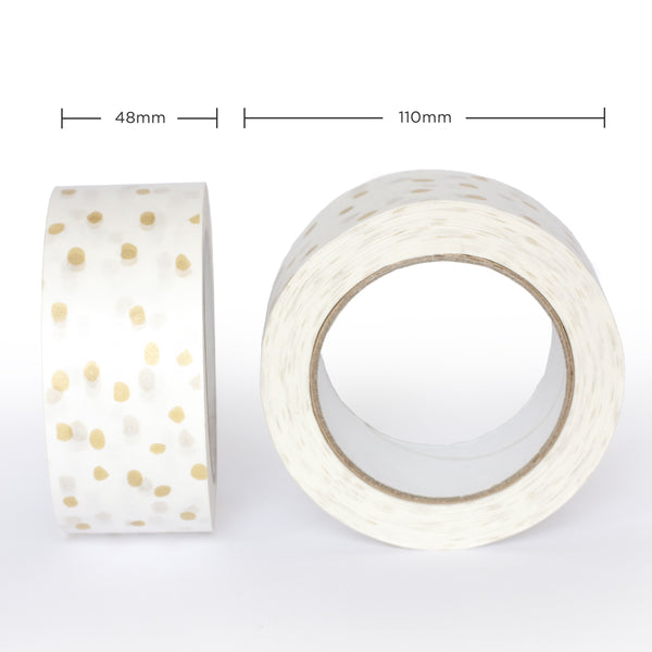 Paper tapes, Printed Gold polka dot, 50 metres length, 48mm width recycled paper
