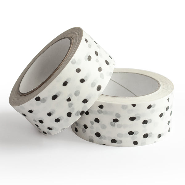 Decorative Paper Tape, Polkadot Packaging Black Polka Dot, 50 metres length, 48mm width