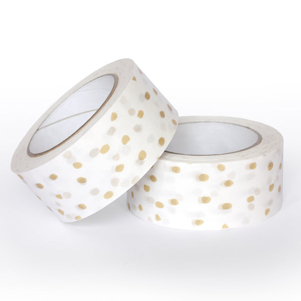 Paper tapes, Printed Gold polka dot, 50 metres length, 48mm width recycled paper