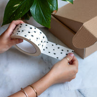 Decorative Paper Tape, Polkadot Packaging Black Polka Dot, 50 metres length, 48mm width