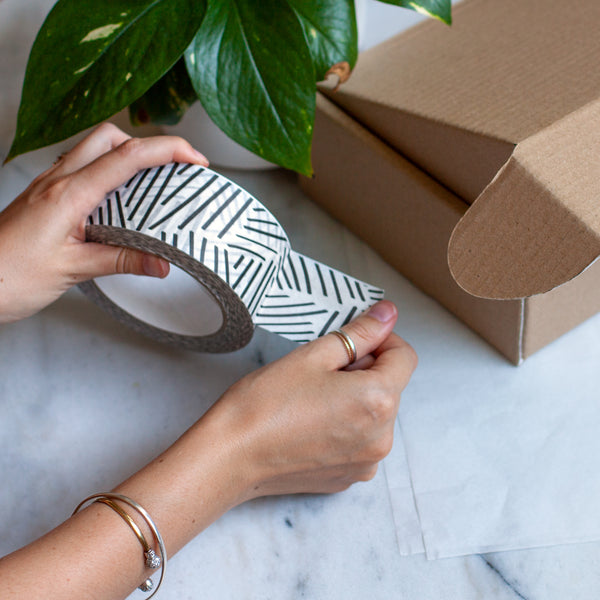 Printed paper packing tape Hatch print, Eco packaging 50 metres in length, 48mm width
