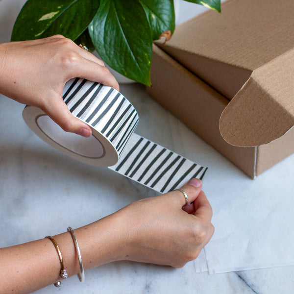 Printed paper packing tape Stripe print, Eco packaging 50 metres in length, 48mm width