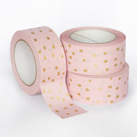 Paper Packing Tape, Pink Printed Gold Polkadot Decorative Recycled Paper Tapes, Printed gold polka dot, 50 metres length, 48mm width