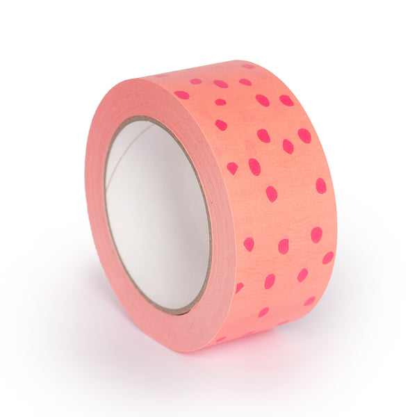 Paper Packing Tape Pink Polkadot and Peach Print, 50m x 48mm. Recycled paper packing tape