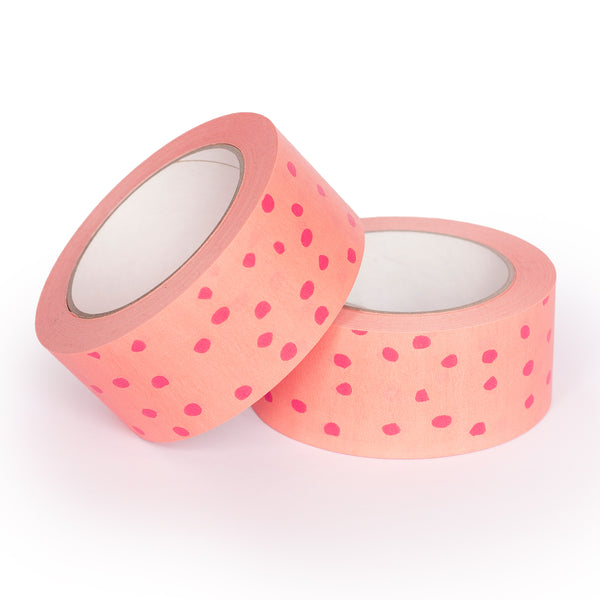 Paper Packing Tape Pink Polkadot and Peach Print, 50m x 48mm. Recycled paper packing tape
