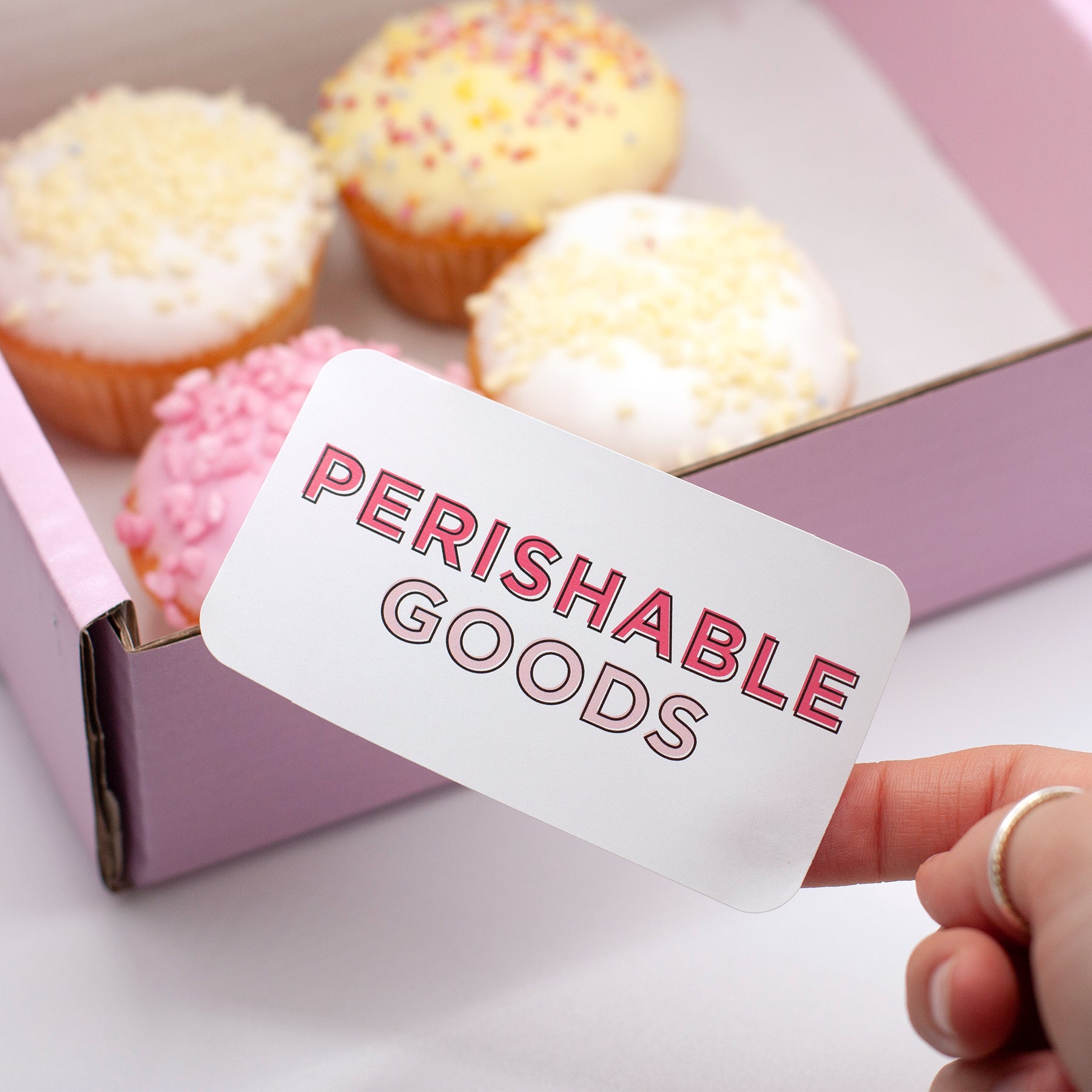 Pink Perishable Stickers - Set of Designer Bakery Labels (87mm x 43mm ...