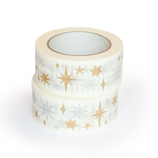 Christmas Decorative Paper Parcel Tape Star Print, 50m x 48mm. Recycled paper packing tape