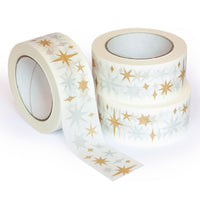 Christmas Decorative Paper Parcel Tape Star Print, 50m x 48mm. Recycled paper packing tape