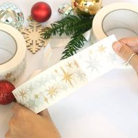 Christmas Decorative Paper Parcel Tape Star Print, 50m x 48mm. Recycled paper packing tape