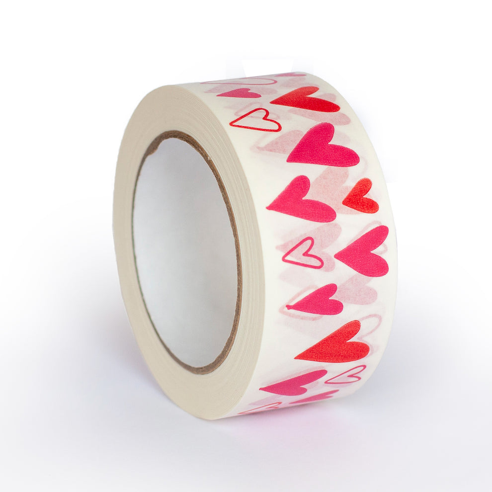 Valentine's Heart Print Tape | 50m x 48mm Recycled Paper Packing Tape ...