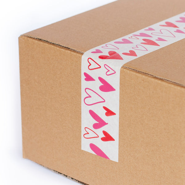 Paper decorative tape valentines heart print, 50m x 48mm. Recycled paper packing tape