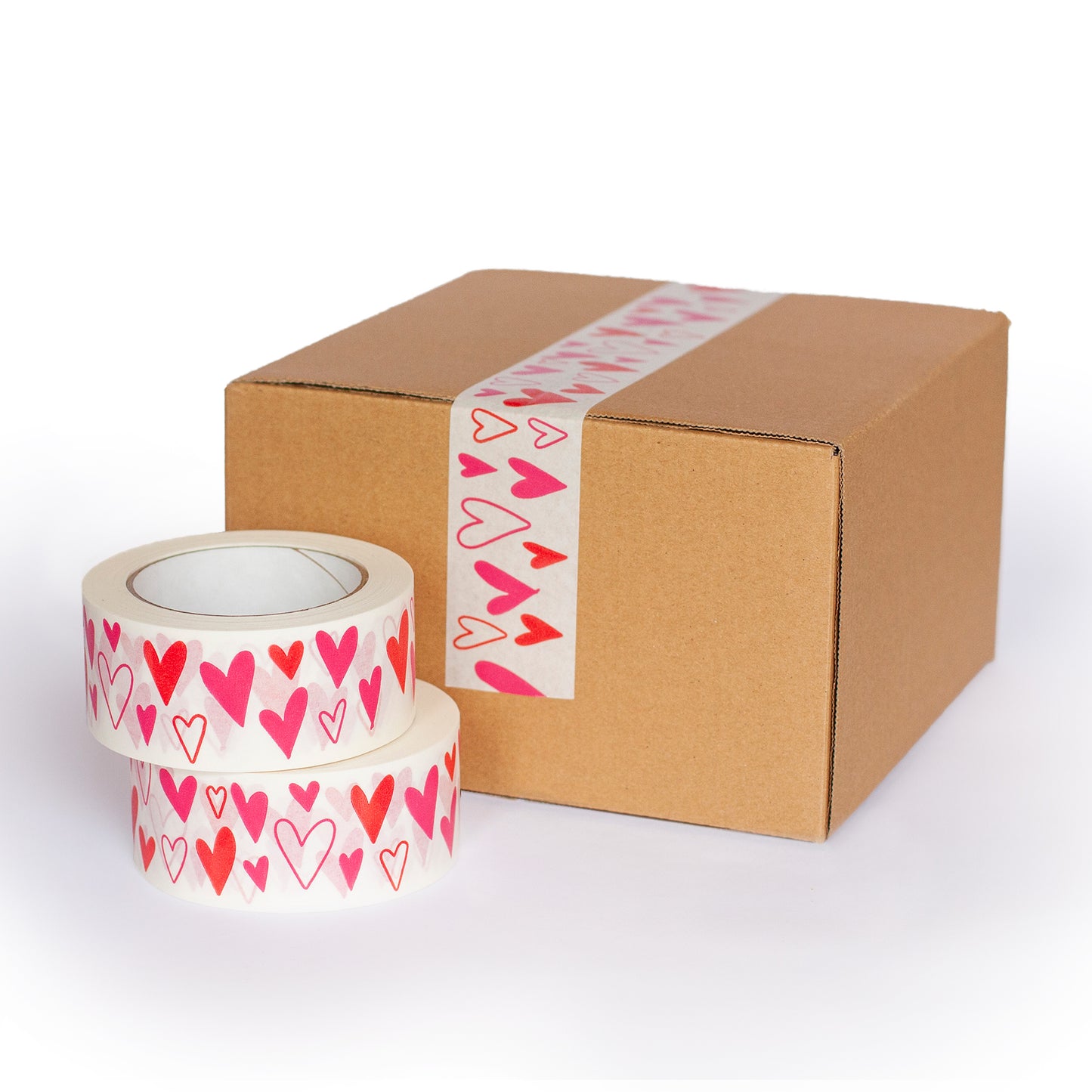 Paper decorative tape valentines heart print, 50m x 48mm. Recycled paper packing tape