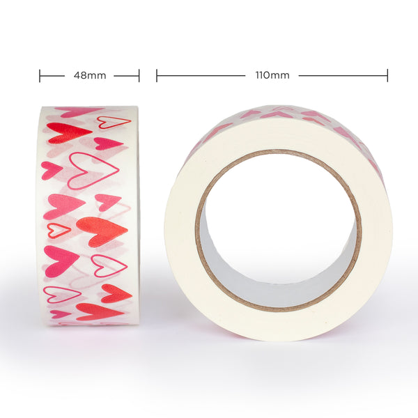 Paper decorative tape valentines heart print, 50m x 48mm. Recycled paper packing tape