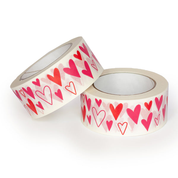 Paper decorative tape valentines heart print, 50m x 48mm. Recycled paper packing tape