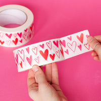 Paper decorative tape valentines heart print, 50m x 48mm. Recycled paper packing tape