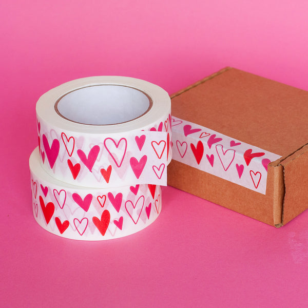 Paper decorative tape valentines heart print, 50m x 48mm. Recycled paper packing tape