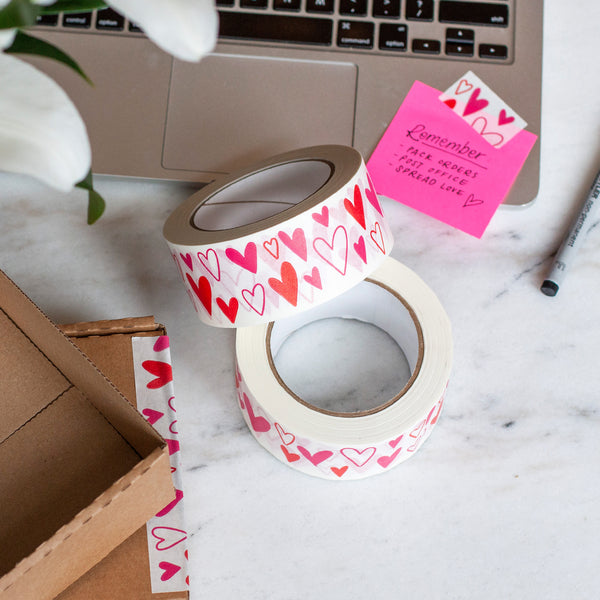 Paper decorative tape valentines heart print, 50m x 48mm. Recycled paper packing tape