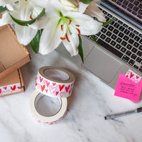 Paper decorative tape valentines heart print, 50m x 48mm. Recycled paper packing tape